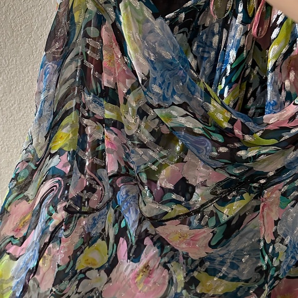 Floral Metallic Flare Sleeve Dress - Picture 2 of 5